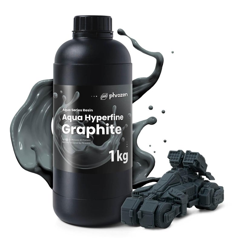 Phrozen Aqua Hyperfine Photopolymer Resin for 9K, 12K or Higher Resolution 3D Printers, 405nm LCD UV-Curing 3D Printing with Low Shrinkage & Superior Precision, Smooth Surface Finish (Graphite, 1KG) - Image 1